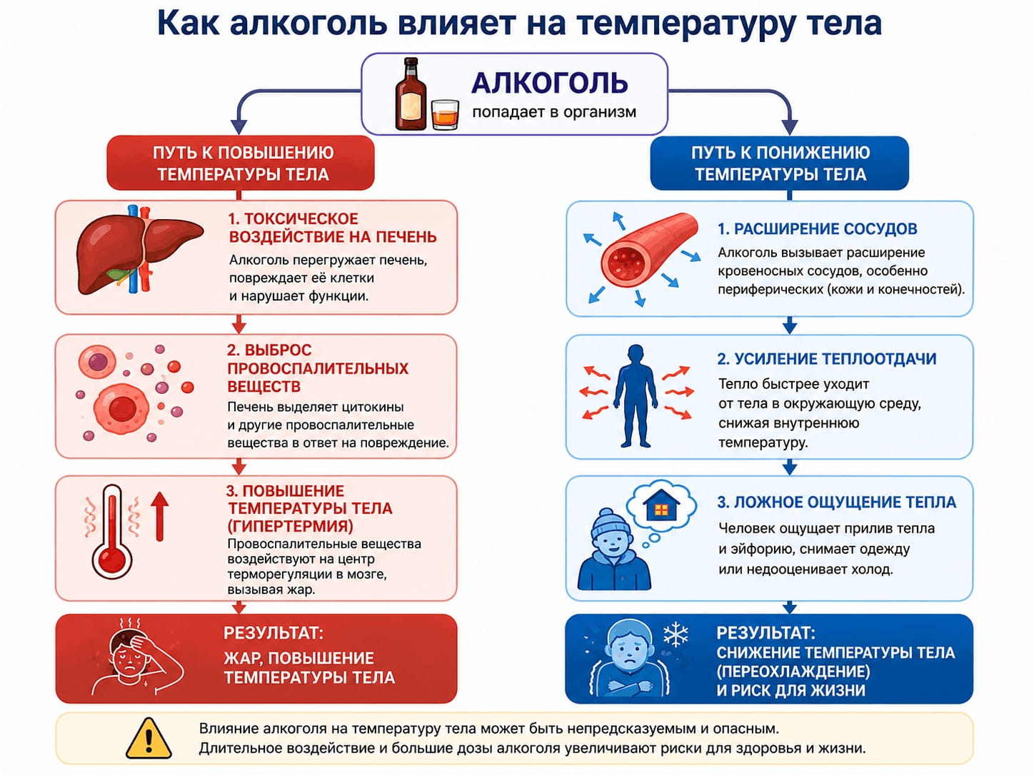инфографика влияния алкоголя на температуру тела
