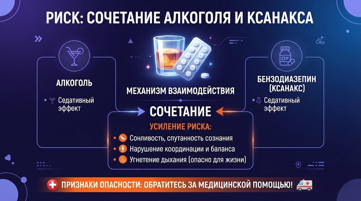 Инфографика: риски совместного употребления алкоголя и ксанакса