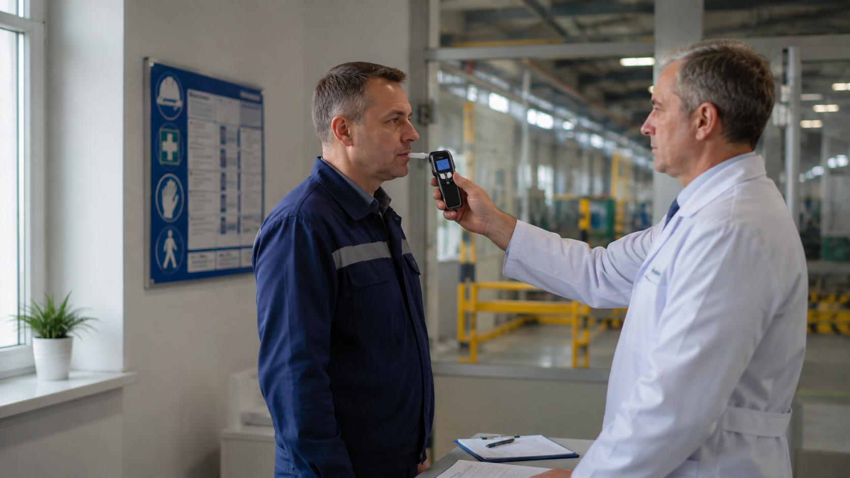 Проверка трезвости сотрудника перед допуском к работе с помощью алкотестера
